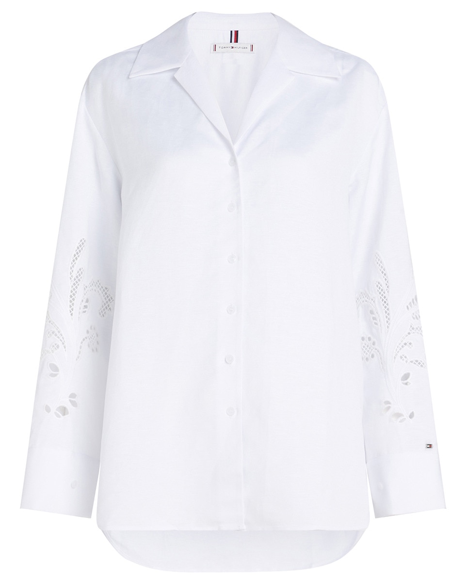 Camisa de Linho com Bordados Anglaise Branco-4