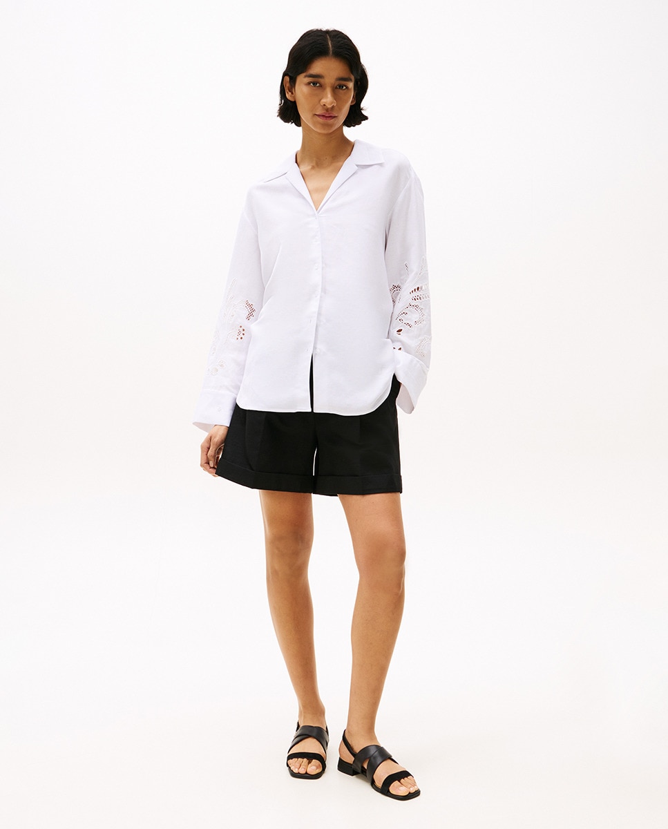 Camisa de Linho com Bordados Anglaise Branco-7