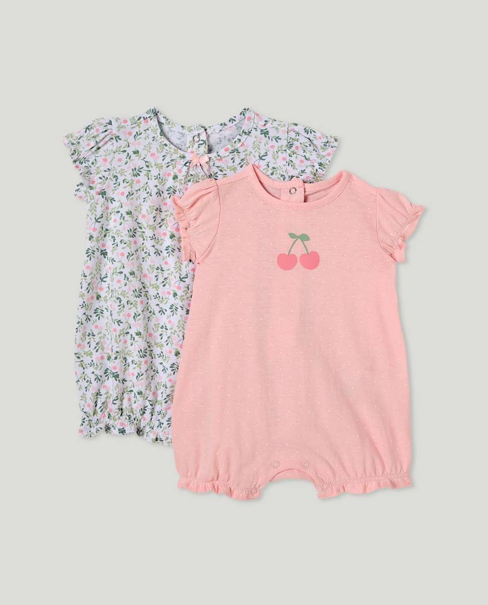 Pack de 2 Pijamas de Bebé com Estampado Rosa-1