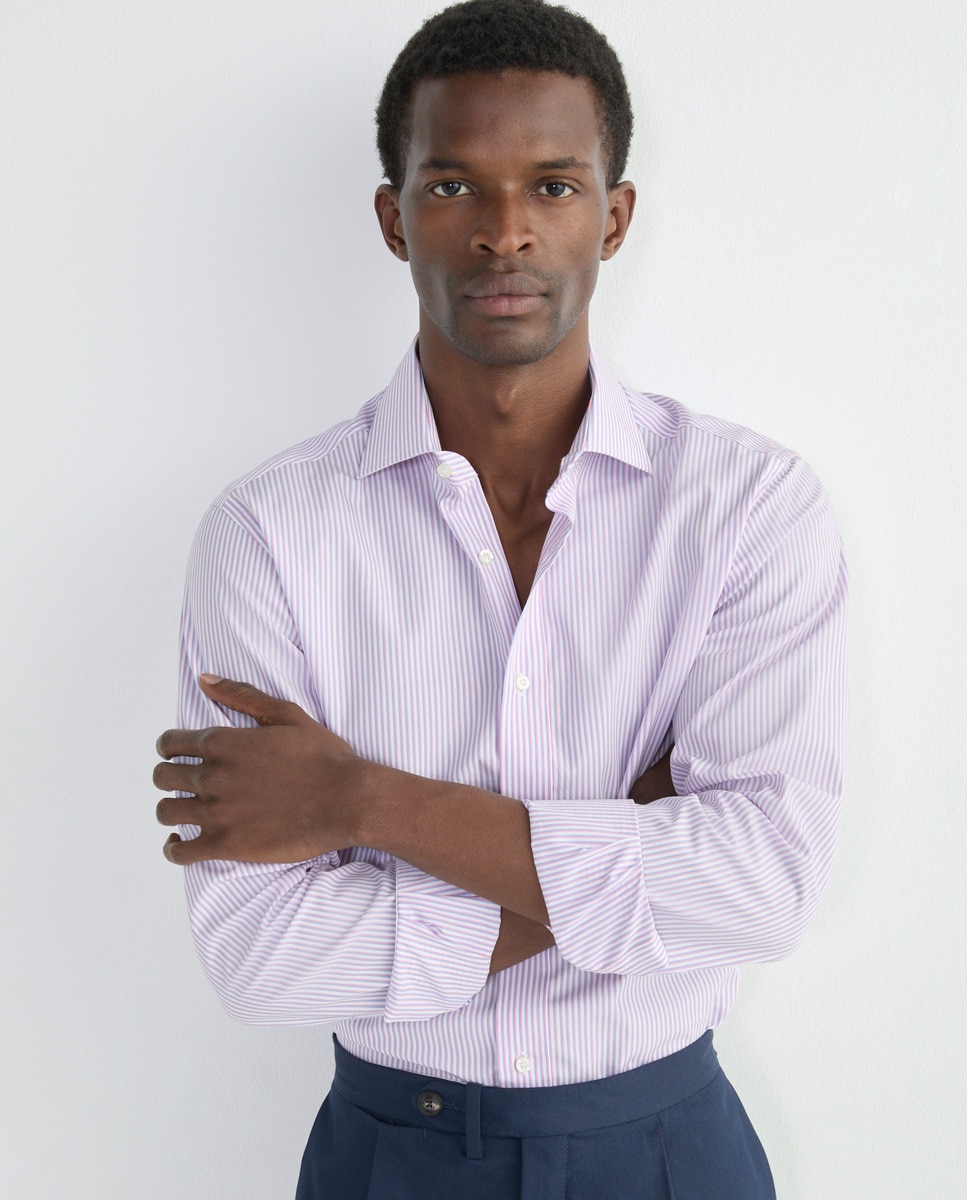 Camisa Formal às Riscas com Manga Comprida Rosa-2