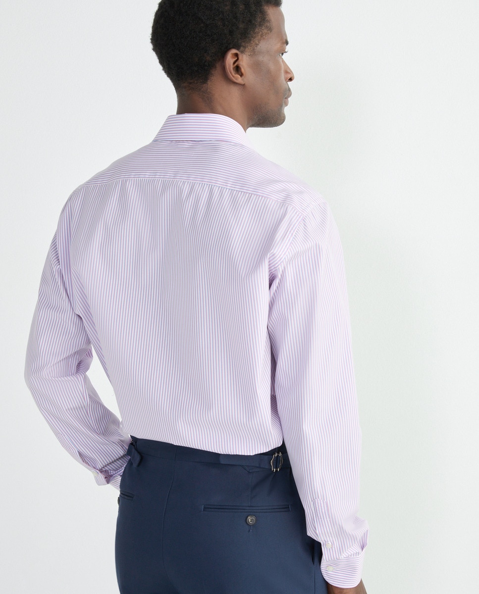 Camisa Formal às Riscas com Manga Comprida Rosa-3