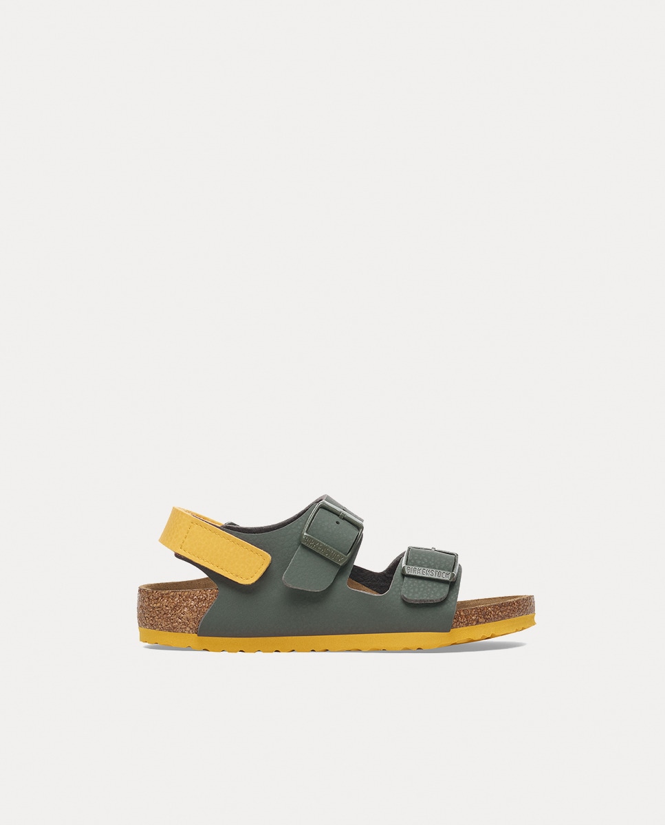 Sandálias Milano KIDS Birko com Flor e Sola em Contraste Verde-militar-1