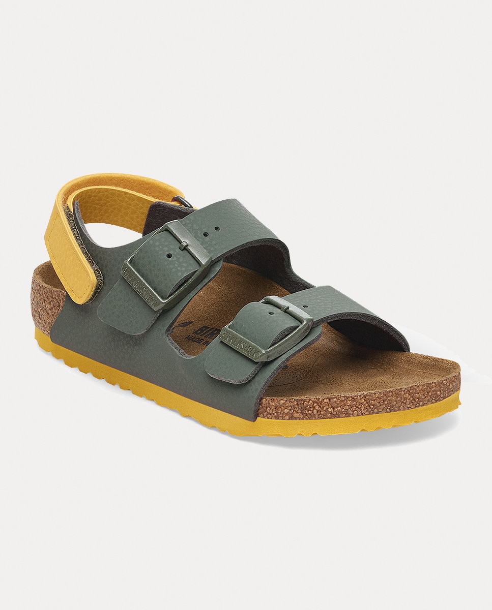 Sandálias Milano KIDS Birko com Flor e Sola em Contraste Verde-militar-2
