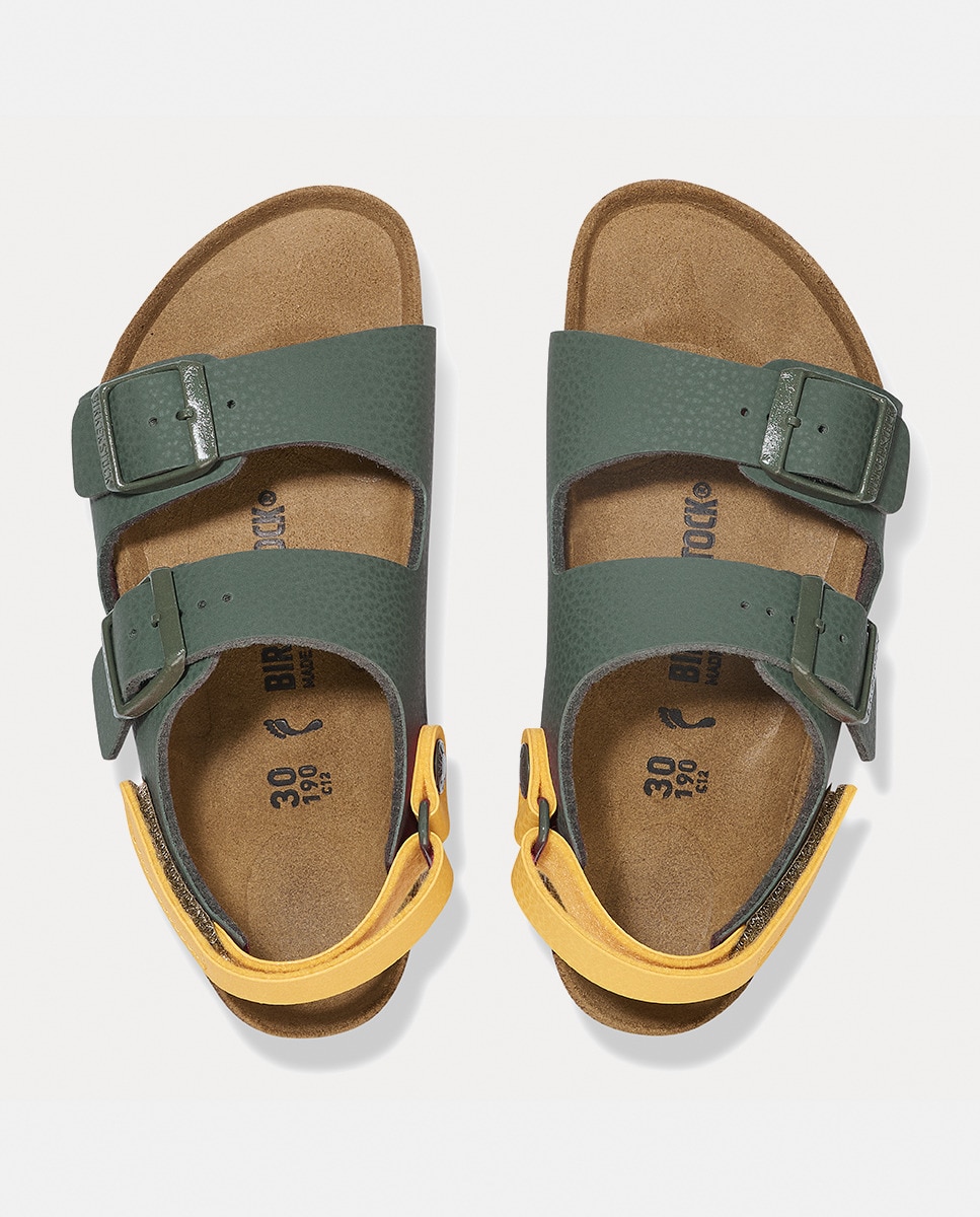 Sandálias Milano KIDS Birko com Flor e Sola em Contraste Verde-militar-3