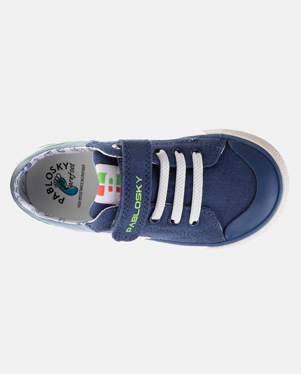 Sapatilhas de Lona com Fecho Aderente Azul-4