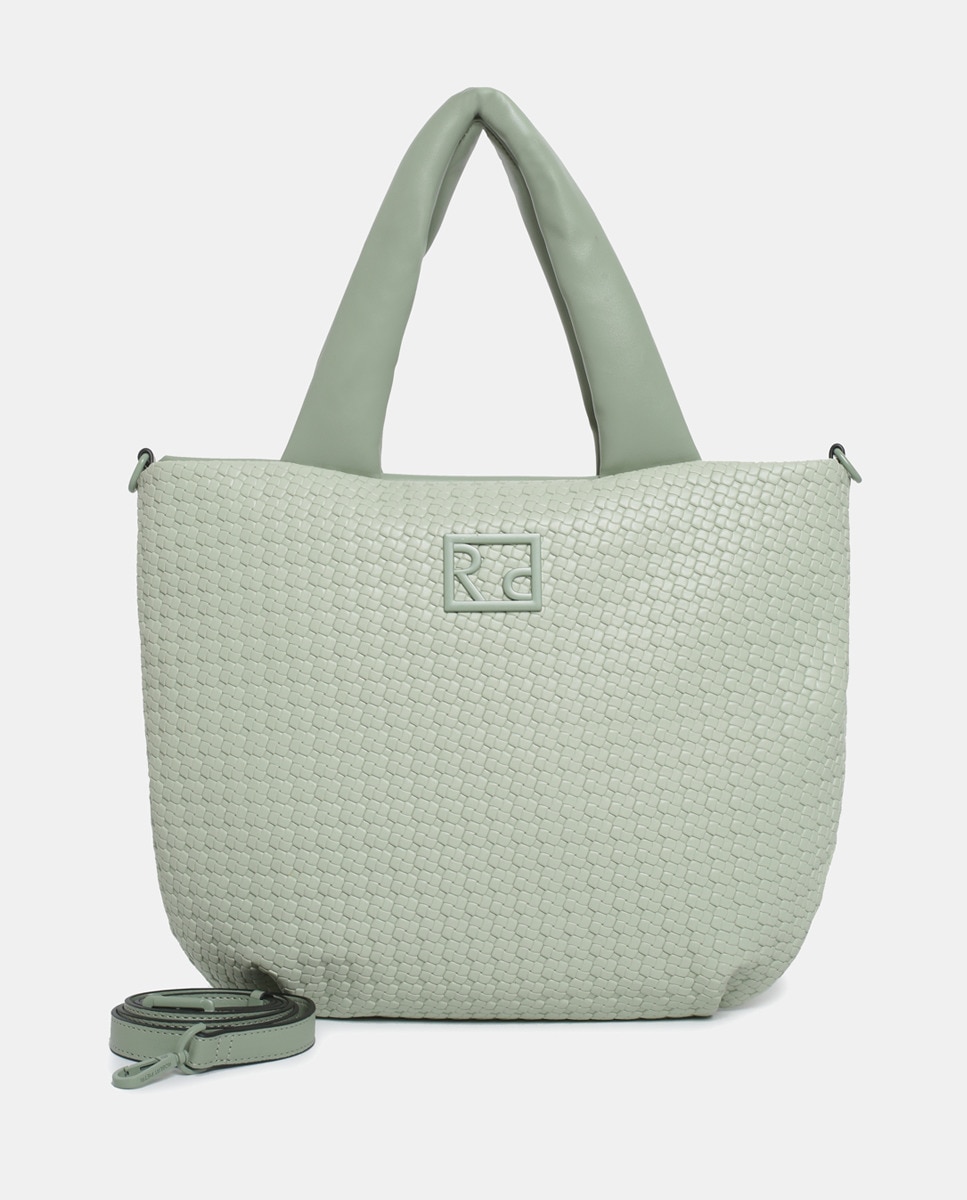 Mala Shopper em PU Entrançado Verde-1
