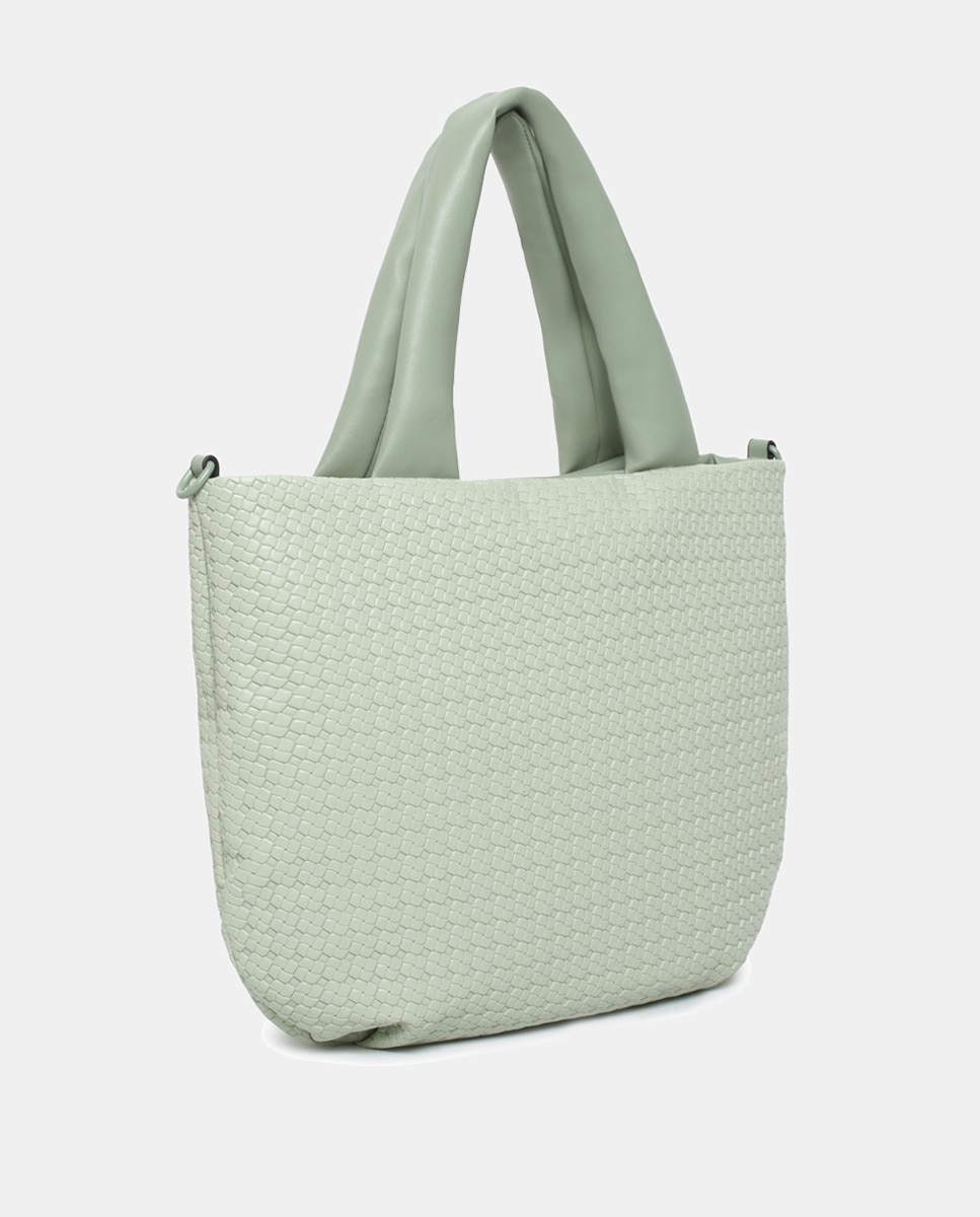 Mala Shopper em PU Entrançado Verde-2