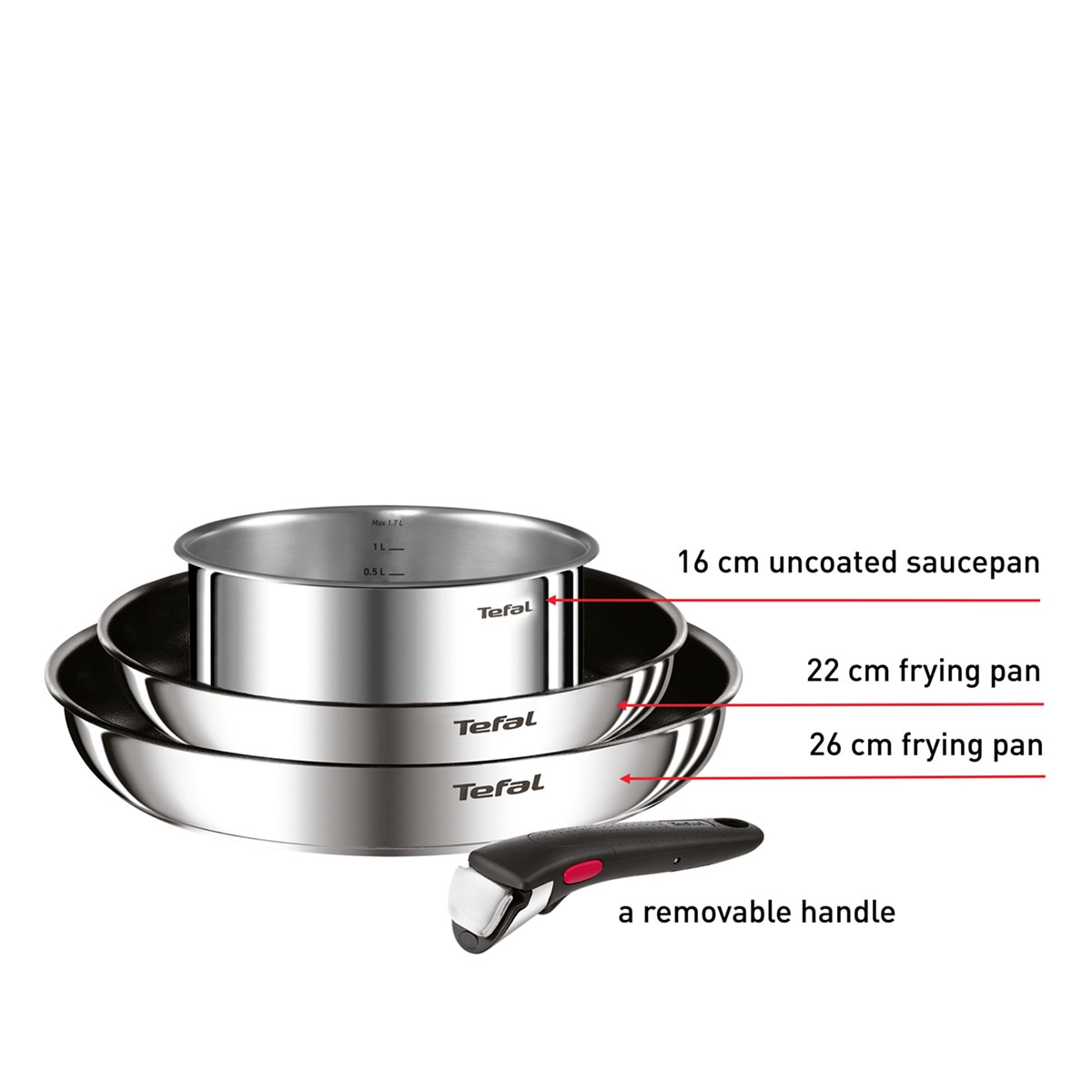 Conjunto de 3 Peças de Aço Inoxidável + Cabo Amovível Ingenio Aço-8