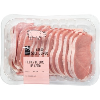 Lomo fresco de cerdo en filetes 50% Duroc peso aproximado bandeja 600 g