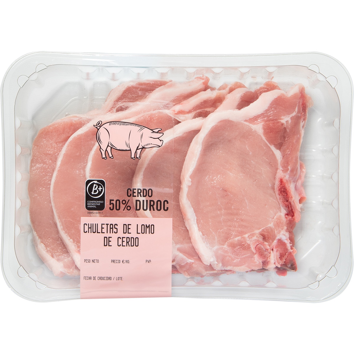 Chuleta de lomo de cerdo 50% Duroc peso aproximado bandeja 600 g