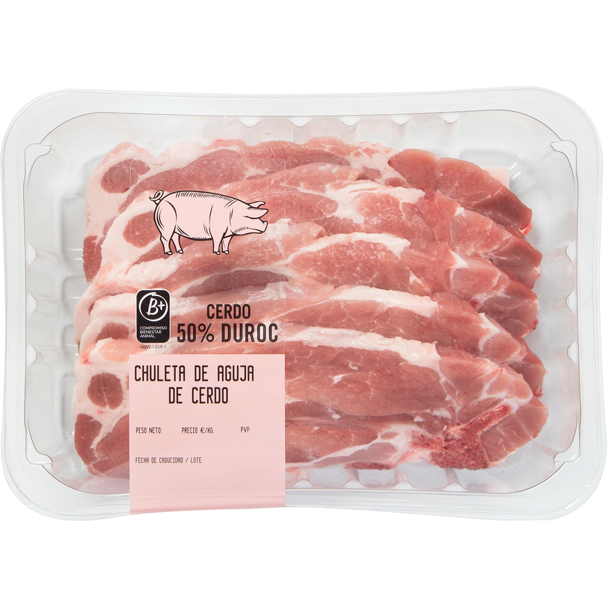 Chuleta de aguja de cerdo 50% Duroc peso aproximado bandeja 600 g