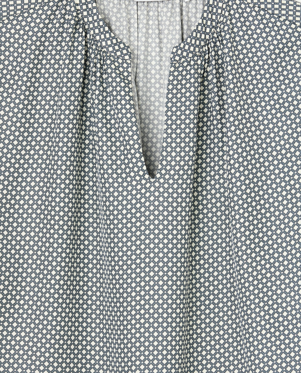 Blusa de Manga Comprida Fluida com Decote em Bico Azul-5