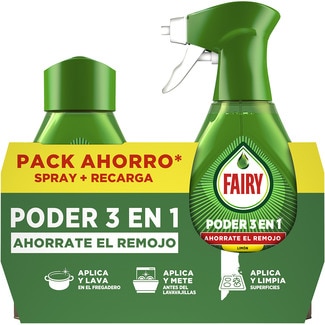 lavavajillas a mano poder 3 en 1 limón ahorra el remojo spray 500 ml + recambio de 500ml pack ahorro - Fairy