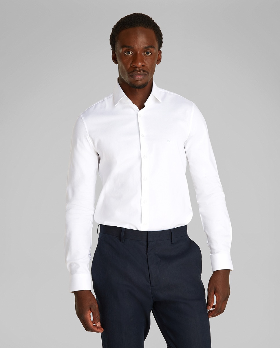 Camisa Formal com Colarinho Estampado Branco-1