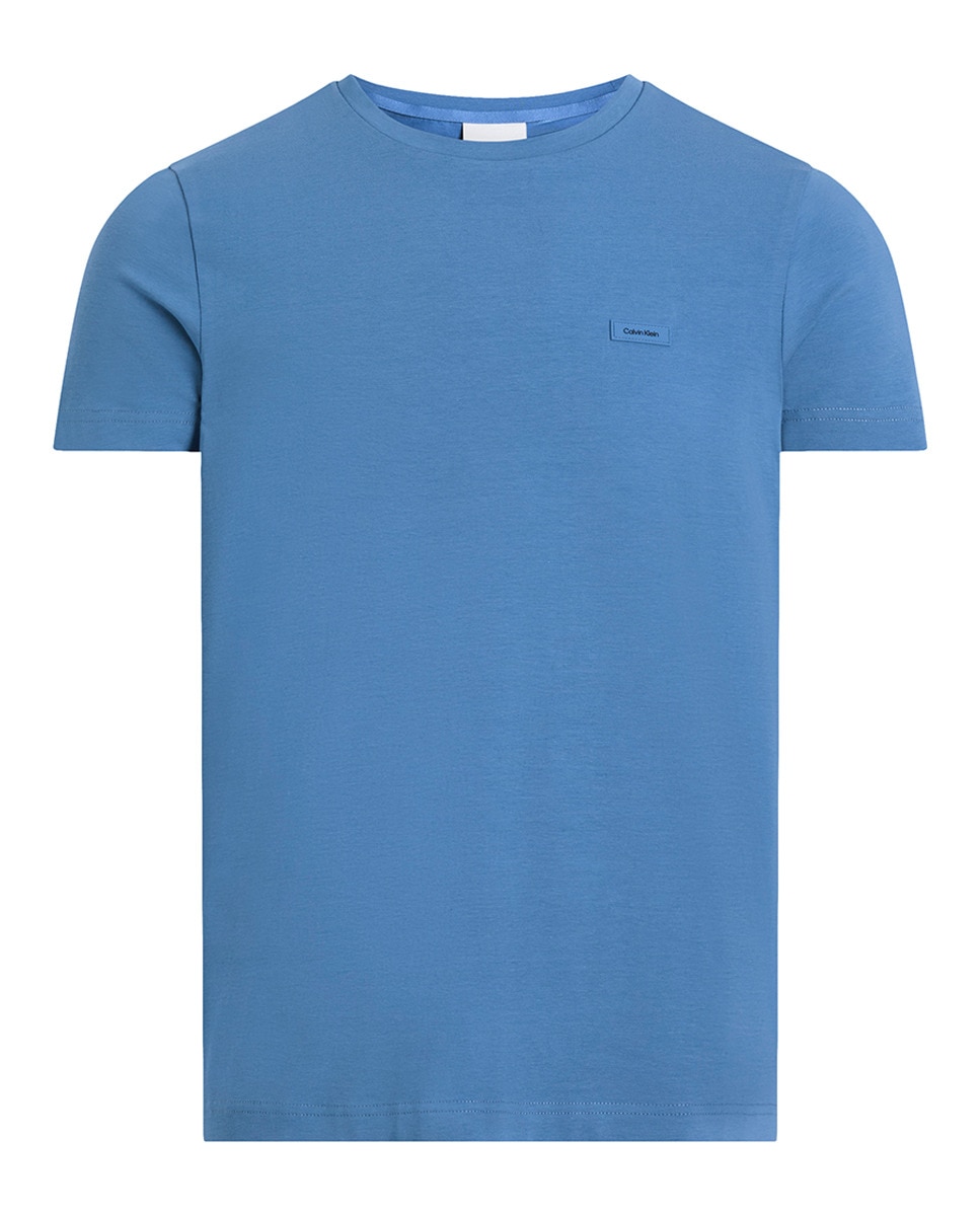 T-shirt Slim de Algodão Elástico Azul-4