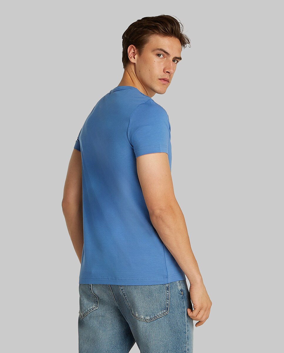 T-shirt Slim de Algodão Elástico Azul-2