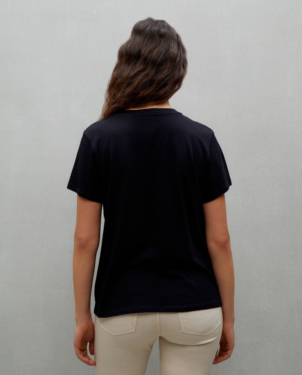 T-shirt lisa de mulher com manga curta Preto-3