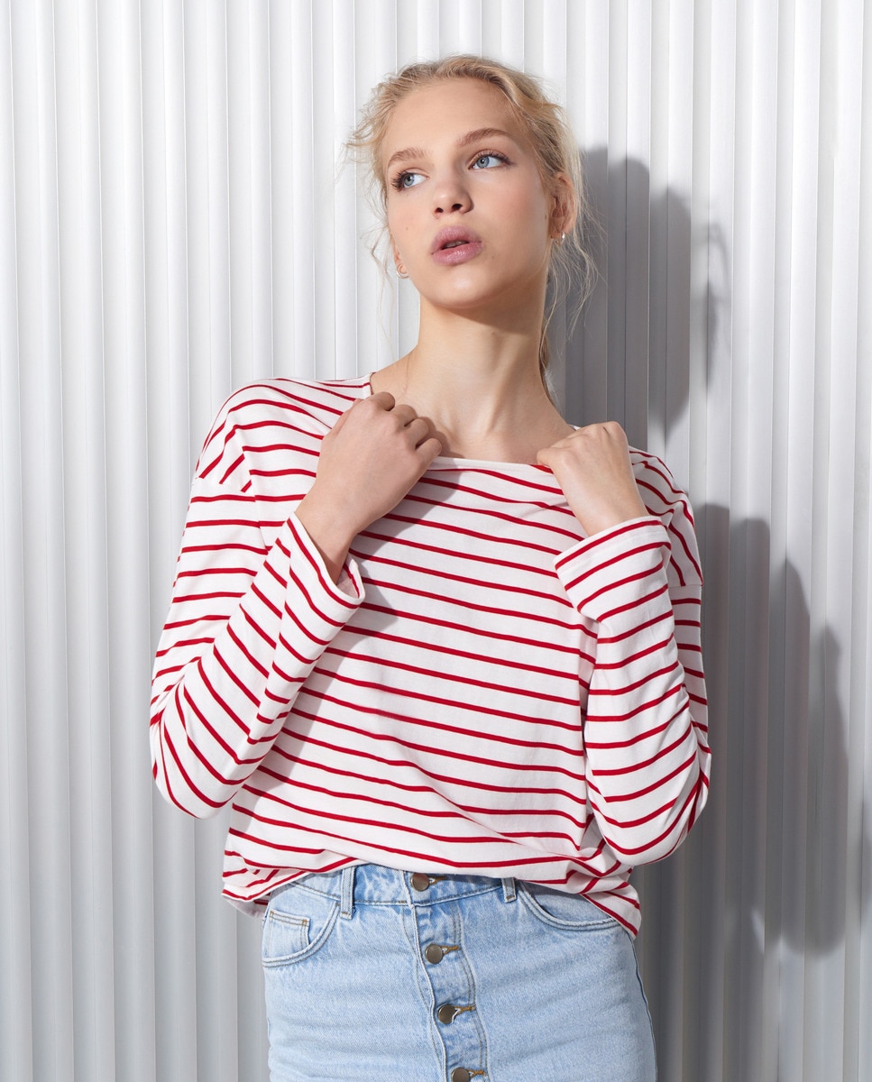 Camisola de Manga Comprida com Botões nas Costas Vermelho-2