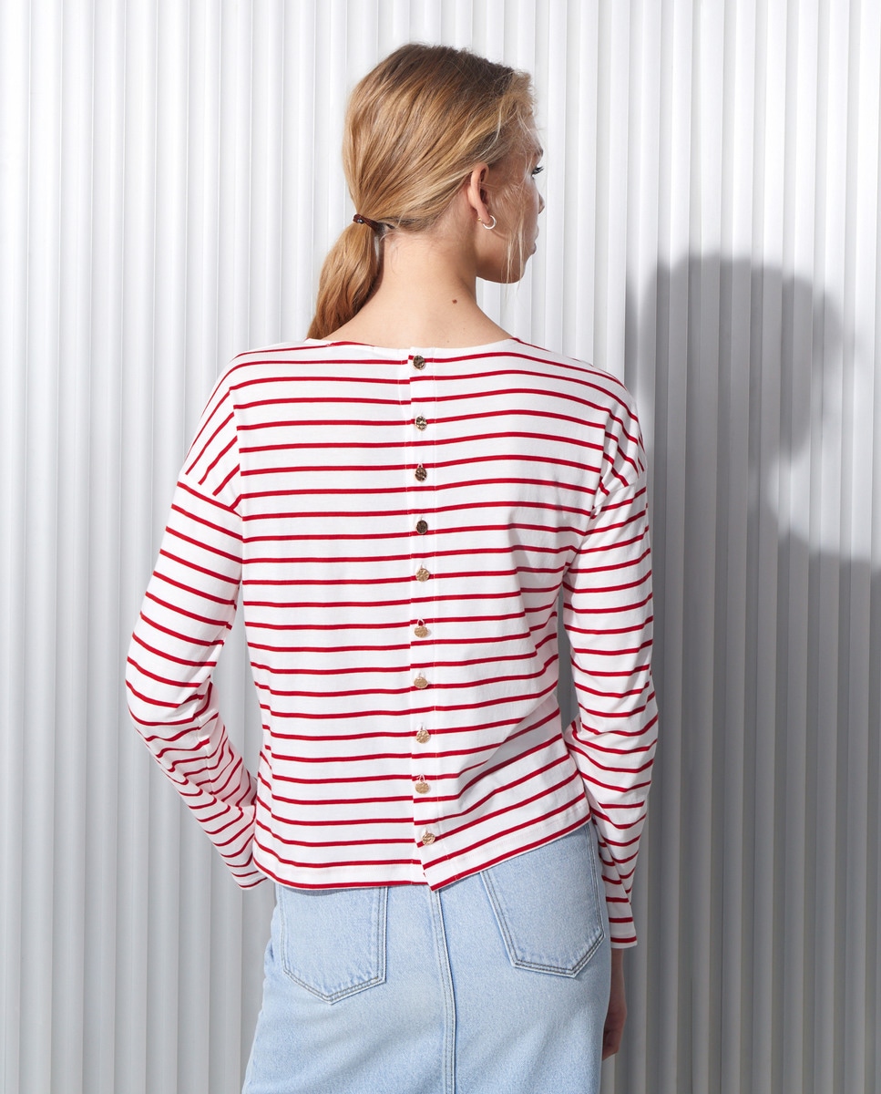 Camisola de Manga Comprida com Botões nas Costas Vermelho-3