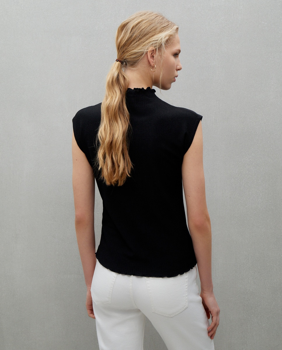 T-shirt sem Mangas com Estrutura Preto-3