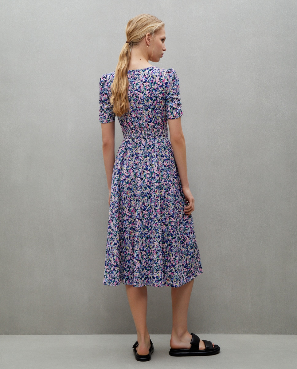 Vestido de Manga Curta com Estampado Floral Rosa-3