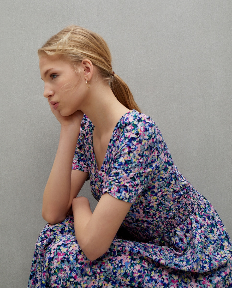 Vestido de Manga Curta com Estampado Floral Rosa-1