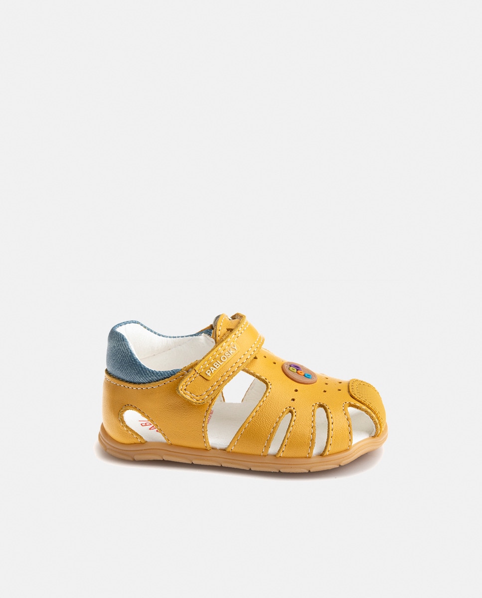 Sapatos Barefoot de Bebé com Palmilha Amovível Intech, Forma Fisiológica, Fecho Aderente Amarelo-1