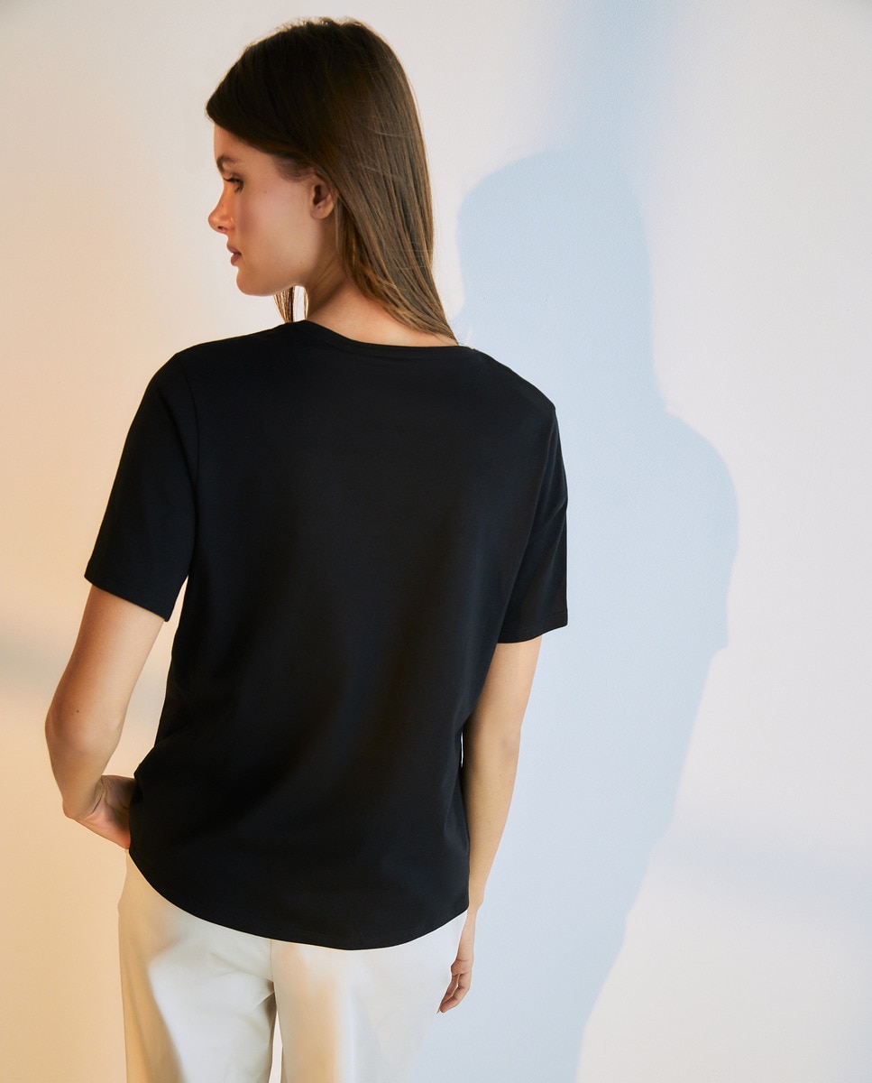 T-shirt básica de mulher com manga curta Preto-8