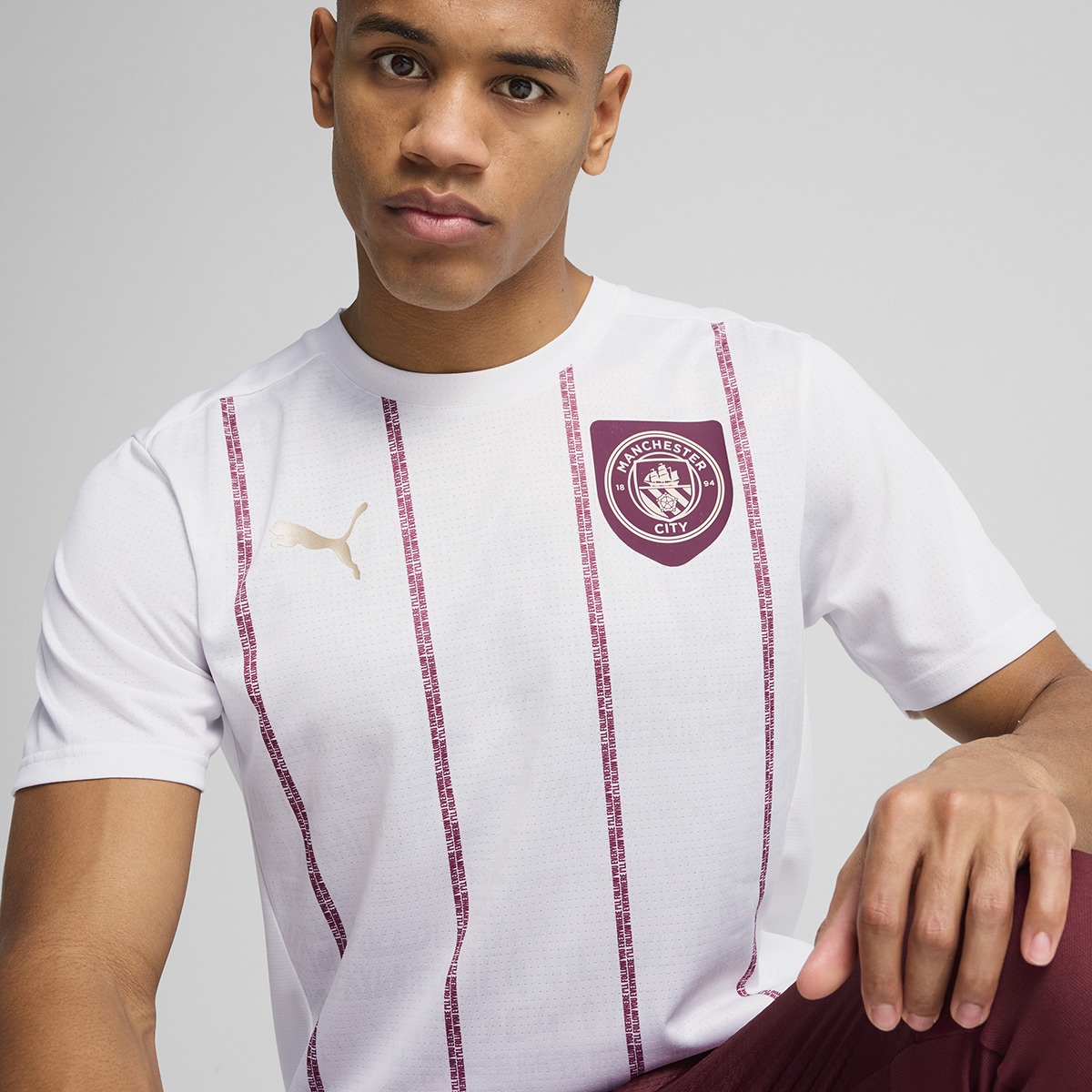 T-shirt de Futebol de Homem MCFC Prematch SS Jersey Branco-3