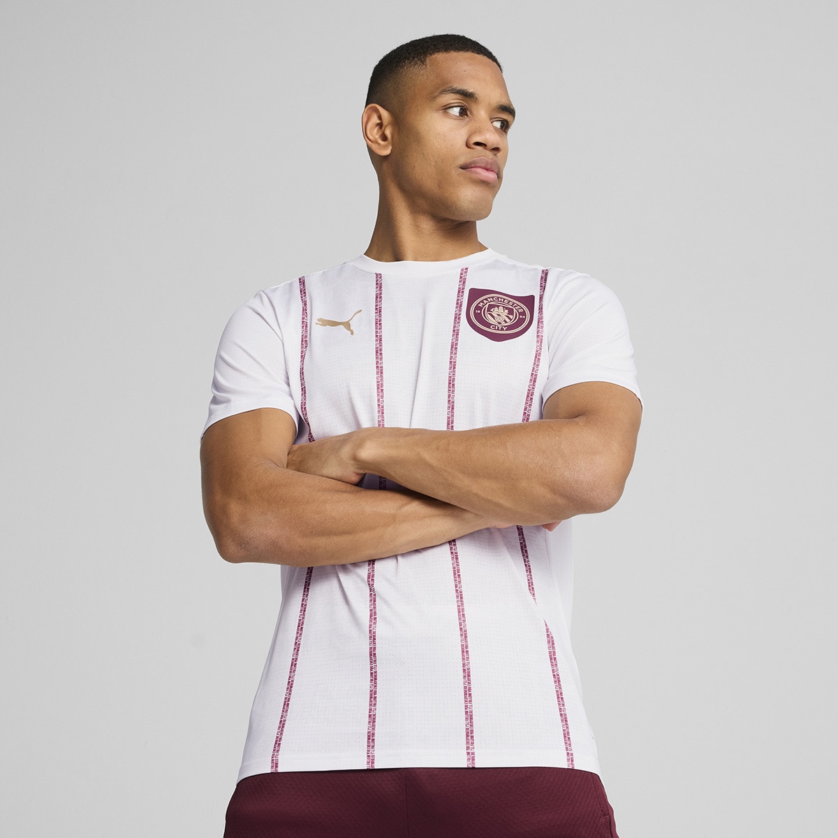 T-shirt de Futebol de Homem MCFC Prematch SS Jersey Branco-1
