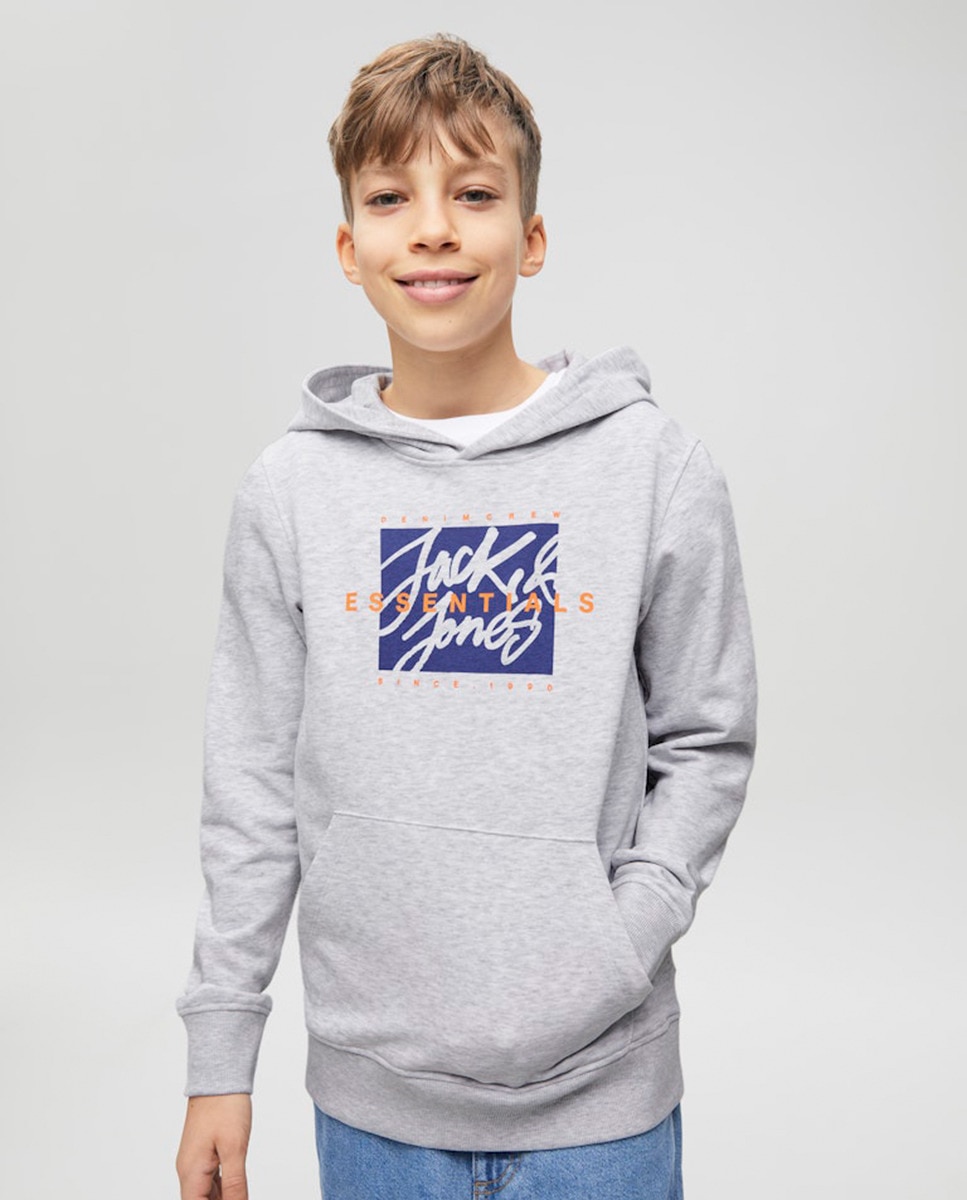 Sweatshirt com Capuz com Logótipo à Frente Cinzento-claro-3
