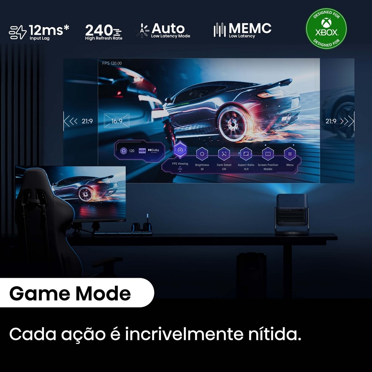 Mini Projetor Laser Hisense C2-ULTRA, UHD 4K, 65" a 300", Dolby Vision, Full HDR, Fonte Laser Trichroma, Concebido para XBOX Cinzento metalizado-8