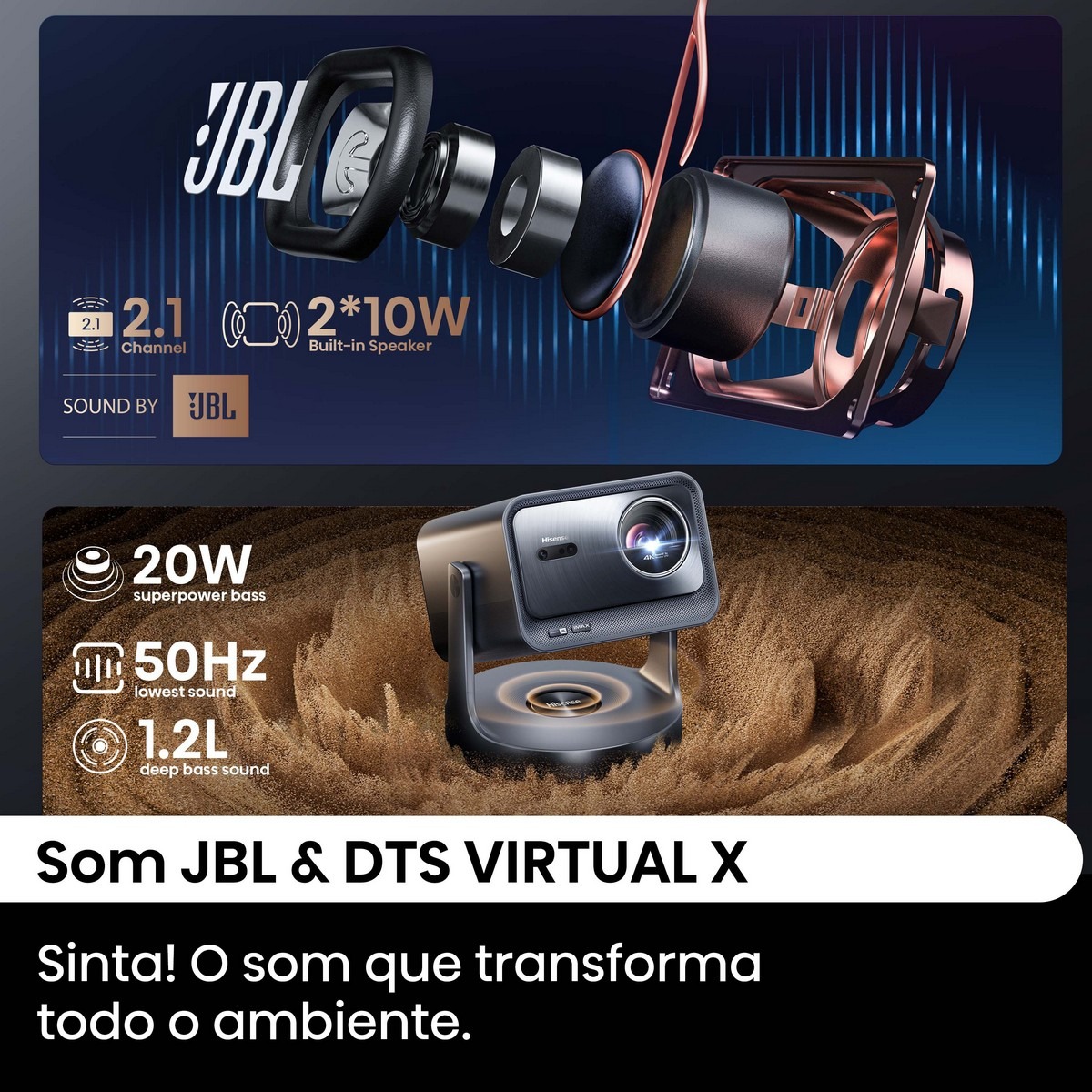Mini Projetor Laser Hisense C2-ULTRA, UHD 4K, 65" a 300", Dolby Vision, Full HDR, Fonte Laser Trichroma, Concebido para XBOX Cinzento metalizado-10