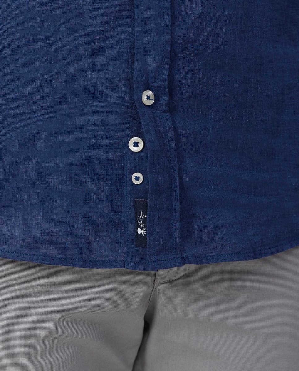 Camisa Lisa com Manga Comprida Azul-5