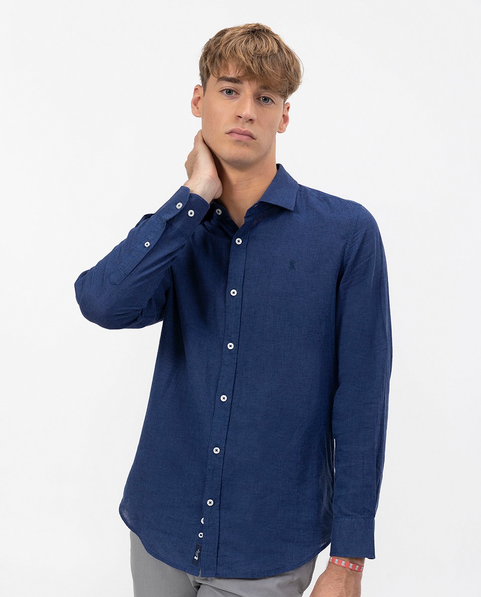 Camisa Lisa com Manga Comprida Azul-3