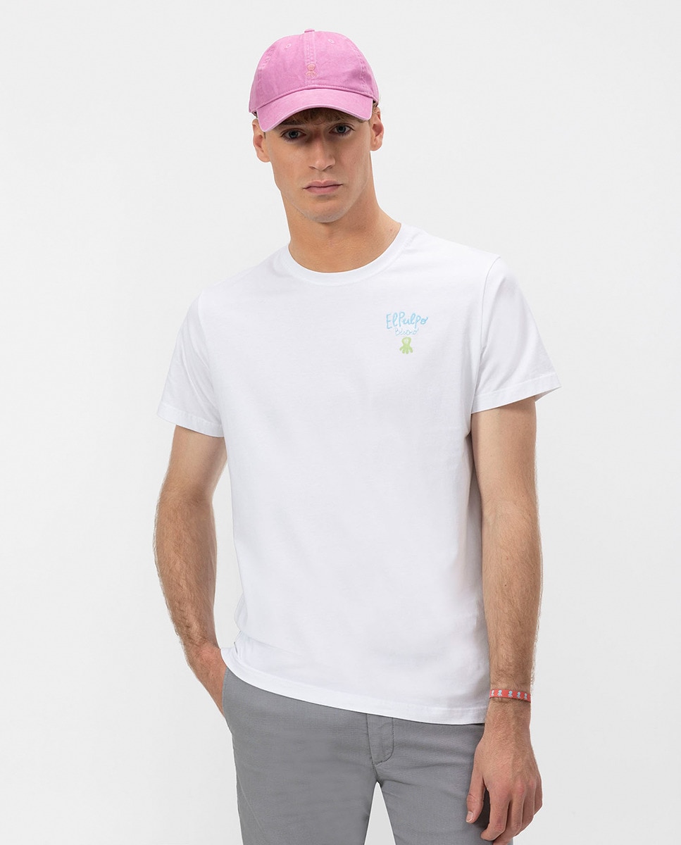 T-shirt com Manga Curta e Gola Redonda Branco-1