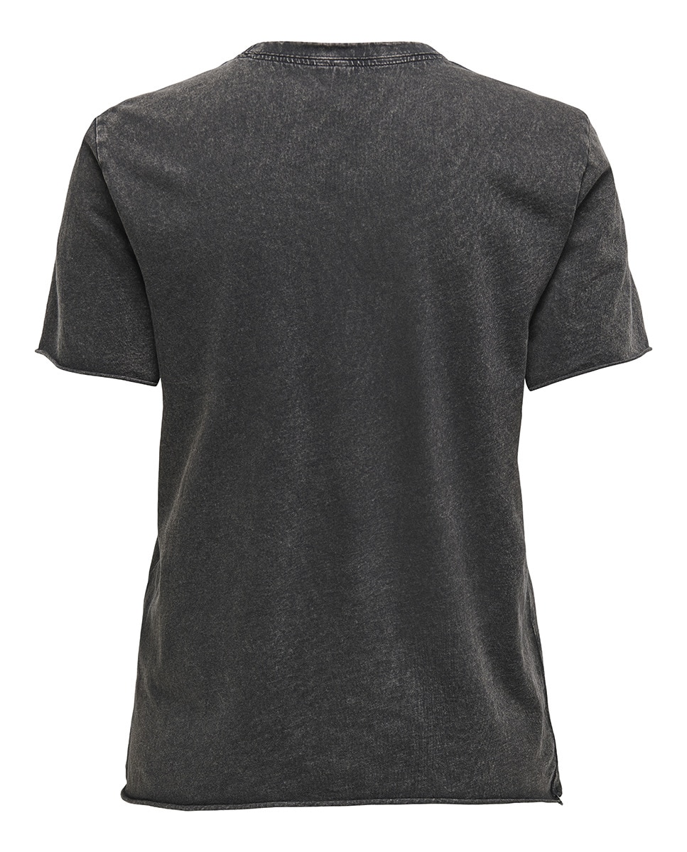 T-shirt de manga curta com desenho à frente Preto-4