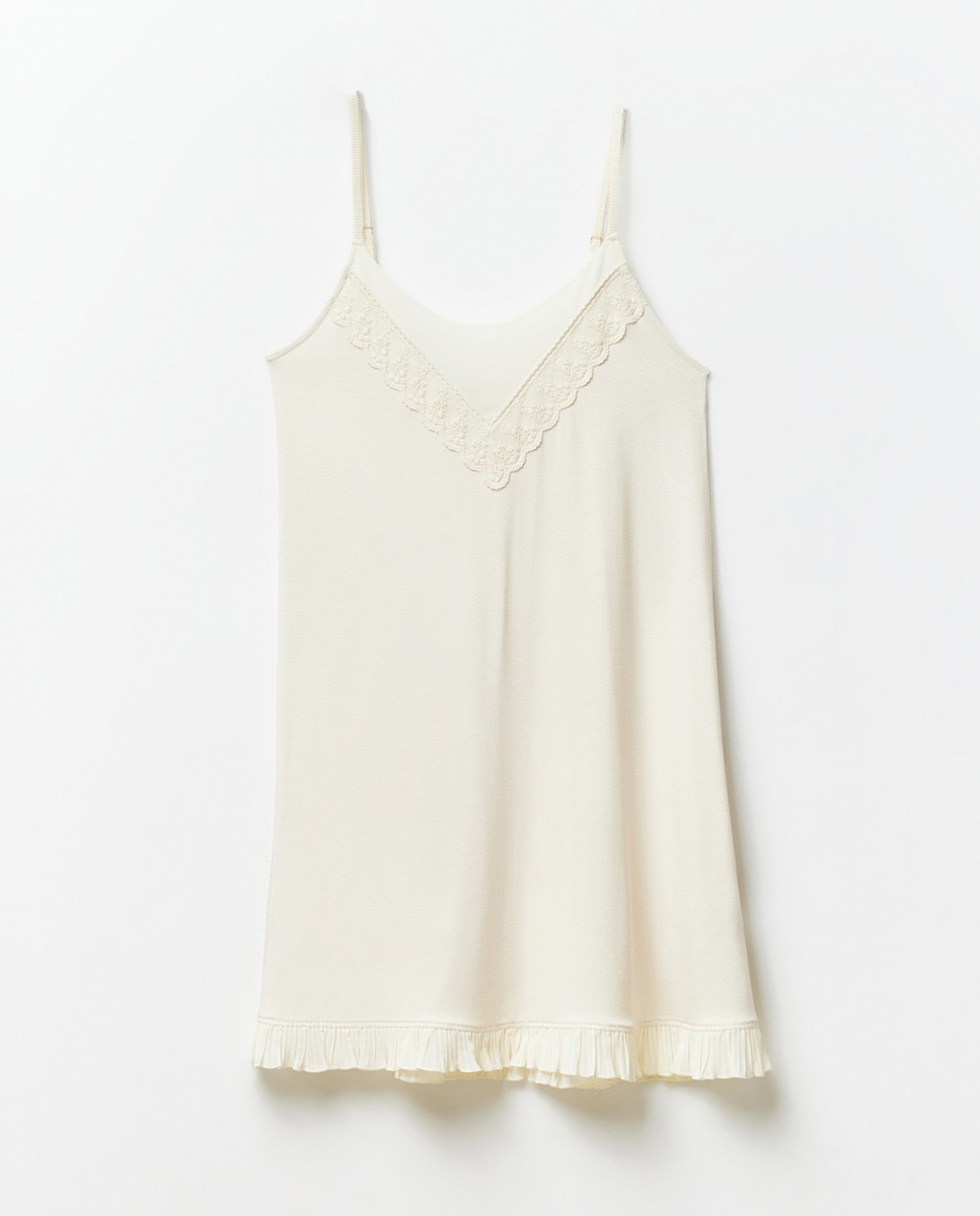 Camisa de Dormir com Renda Cru-5