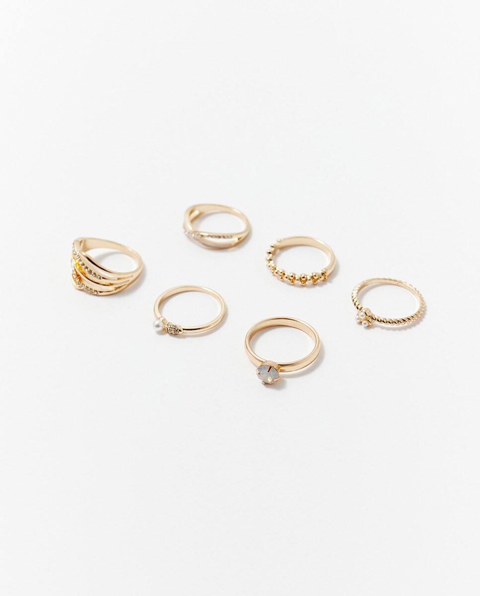 Conjunto de Anéis com Brilhos Ouro-1