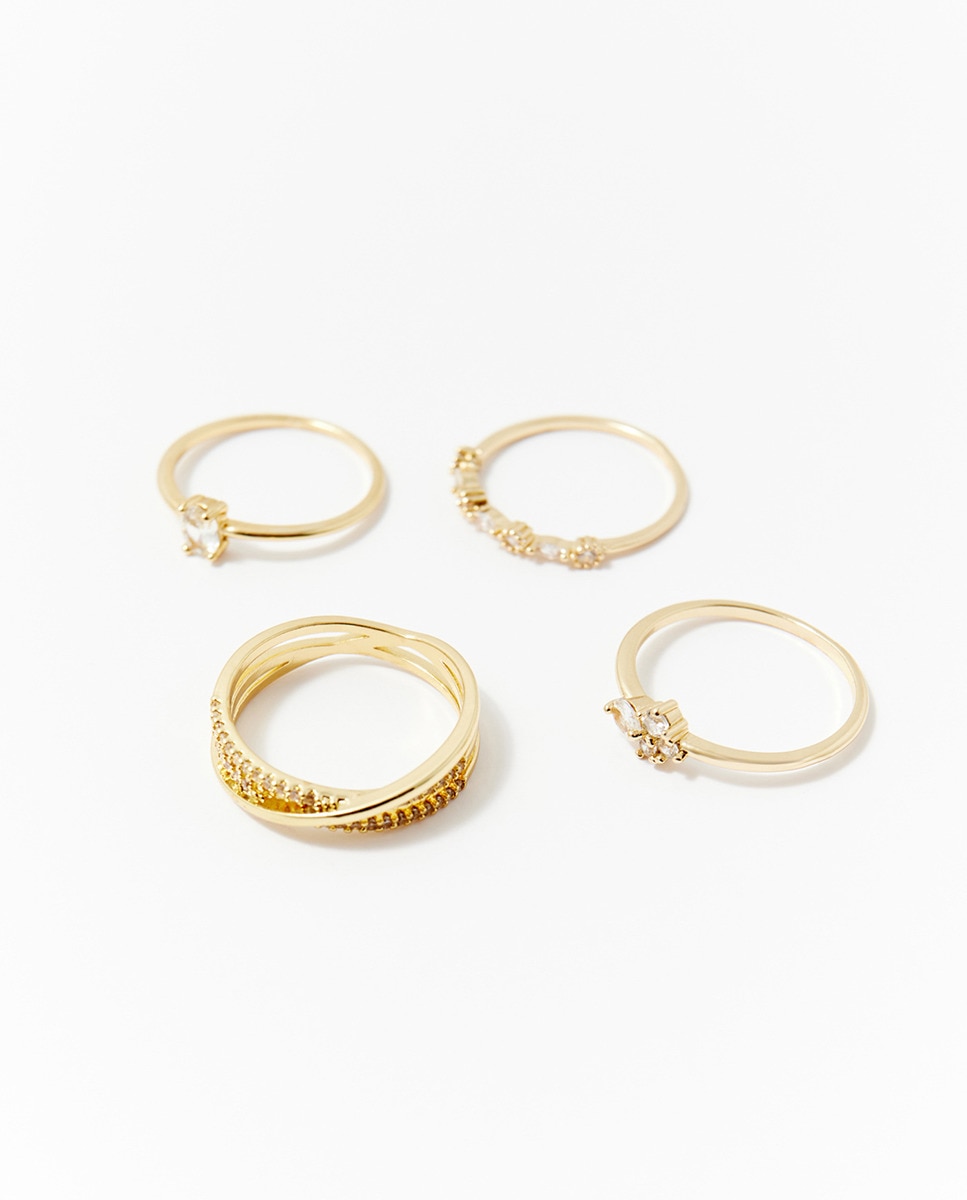 Conjunto de Anéis com Zircónias Ouro-2