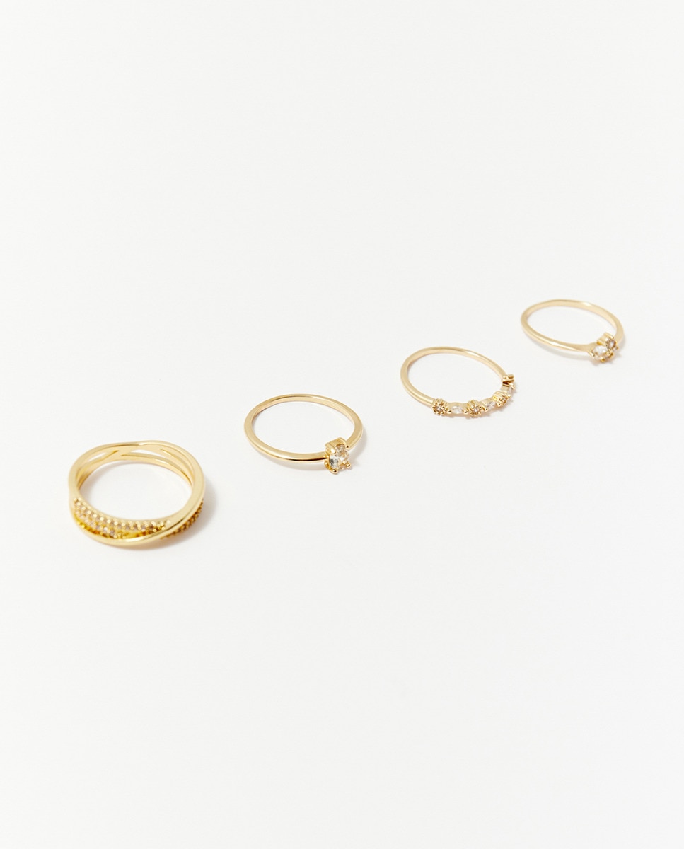 Conjunto de Anéis com Zircónias Ouro-1