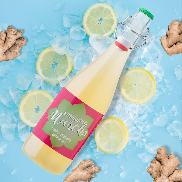 kombucha de limón, jengibre y espirulina Flasche 750 ml