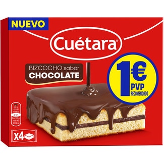 bizcocho sabor chocolate 4 unidades caja 112 g - Cuetara
