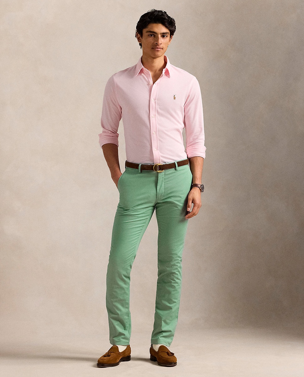 Calças Chino Elásticas Slim Fit Verde-menta-1