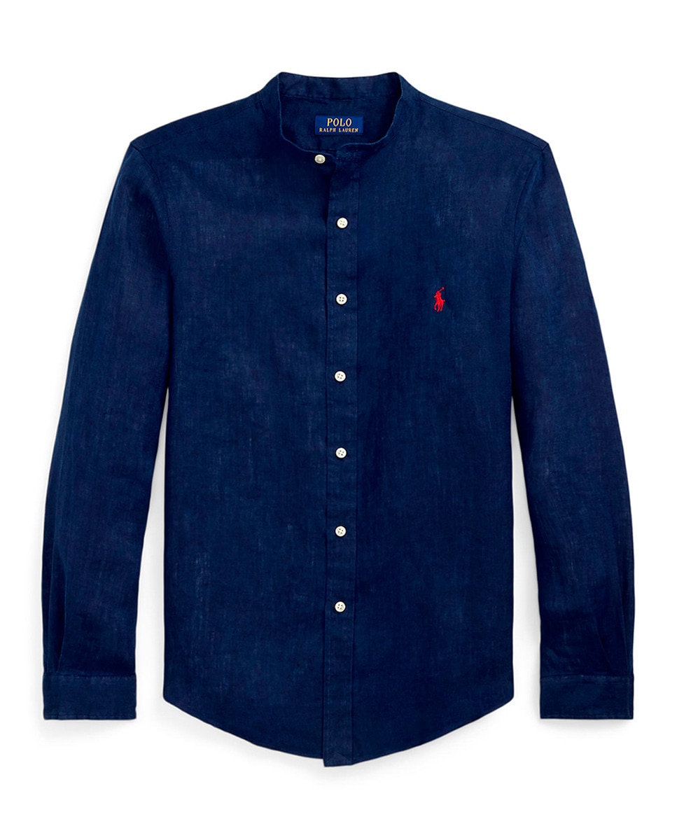 Camisa Slim Fit de Linho Azul-marinho-6