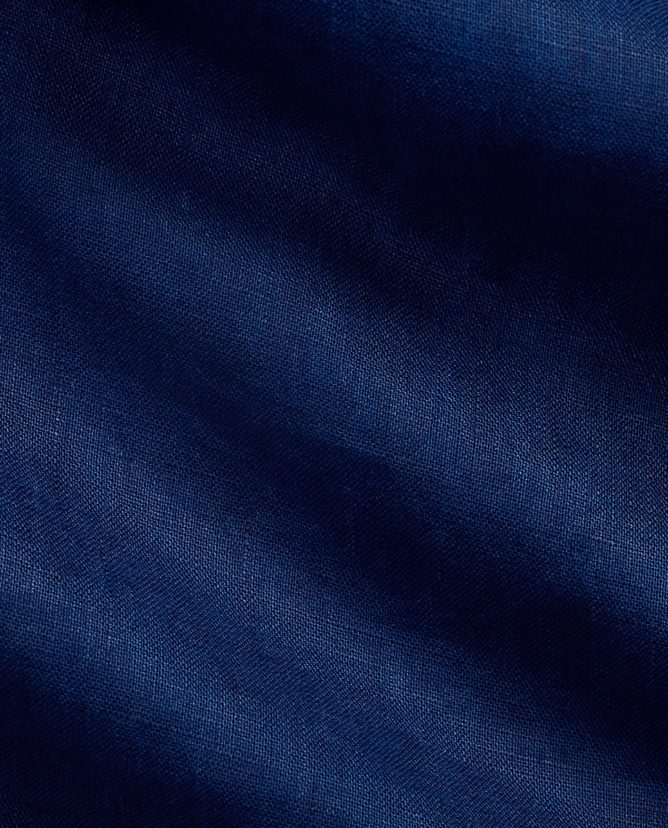 Camisa Slim Fit de Linho Azul-marinho-5