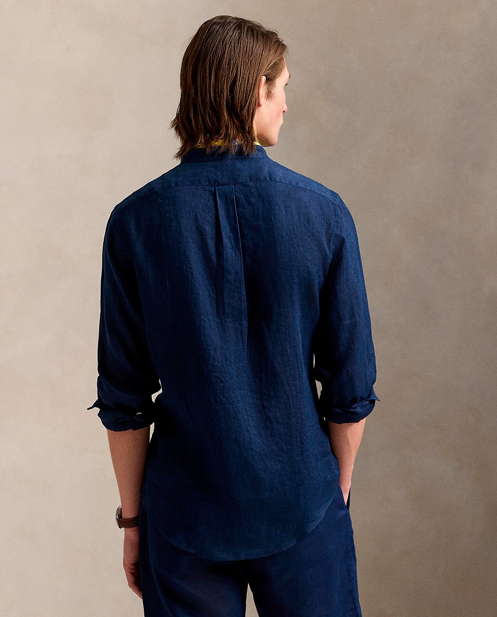 Camisa Slim Fit de Linho Azul-marinho-3