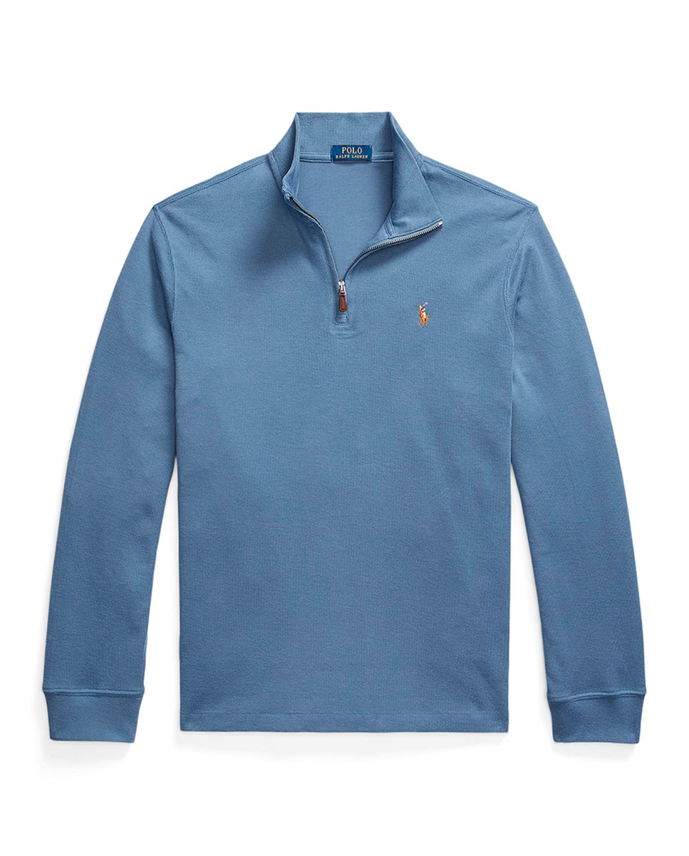 Camisola de Malha de Algodão com Fecho de Correr Curto Azul ultramar-5