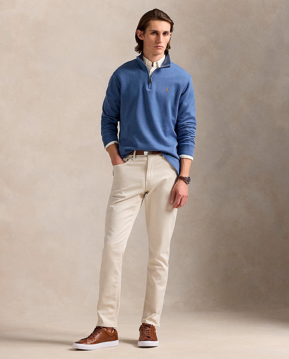 Camisola de Malha de Algodão com Fecho de Correr Curto Azul ultramar-6