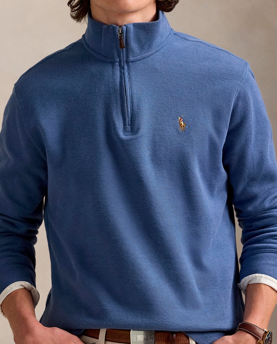Camisola de Malha de Algodão com Fecho de Correr Curto Azul ultramar-4
